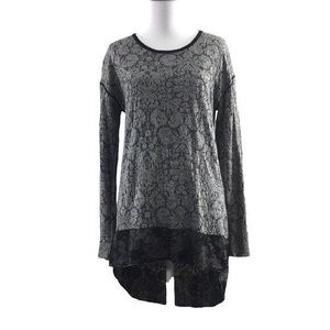 Zara W&B Collection Gray Black Lace Tunic Blouse Women Medium Hi Low Long Sleeve